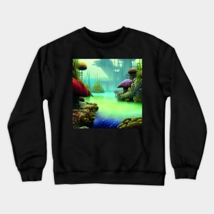 Landscape Painting with Tropical Plants and Lake, Scenery Nature Crewneck Sweatshirt